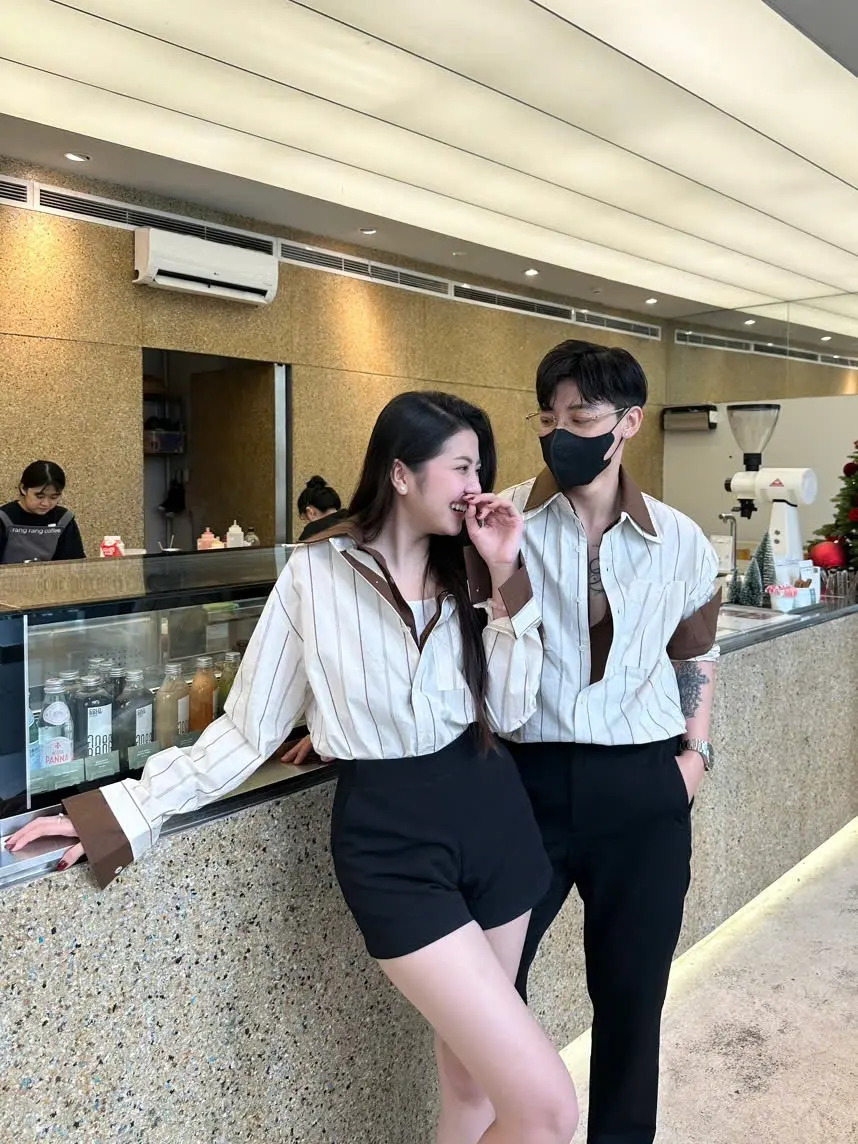 Somi sọc đen/ nâu mix 2 cổ thời trang Pinguyen