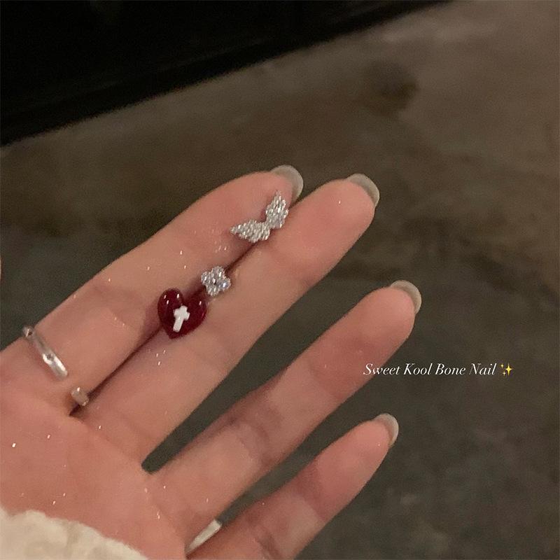 Bông Tai Đinh Tán Trái Tim Đào, Resin Thiên Thần Chữa Bệnh Ngọt Ngào Ngầu Tình Yêu Dễ Phối Đồ Khuyên Tai Đinh Tán Thép Titan Cánh Thiên Thần, Dành Cho Phụ Nữ, Hàng Mới Về 3