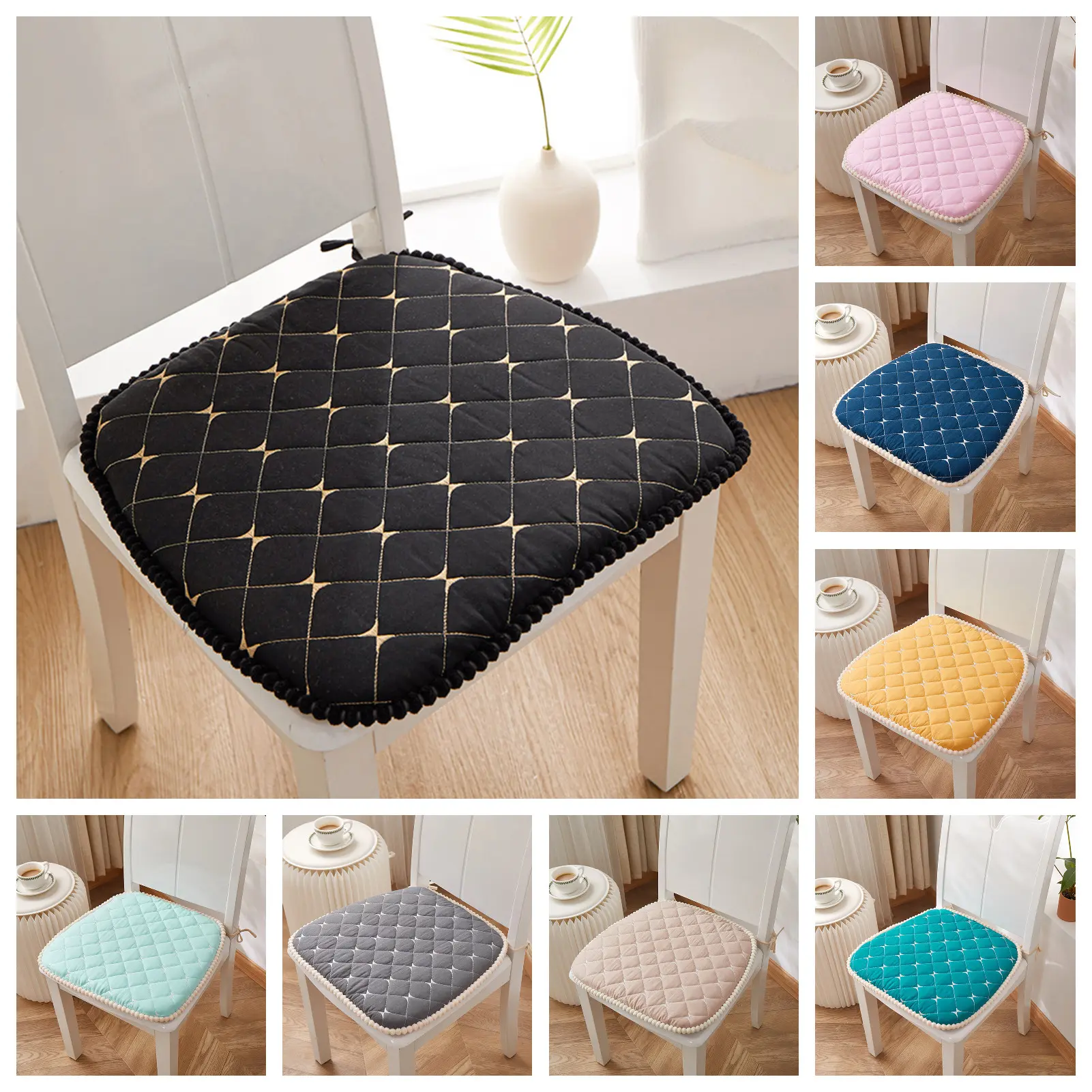 Jnjioufu Chair Mat Zipper Design Comfortable Seat Cushion Easy to Clean Strap Fixed Chair Cushion for Home Office