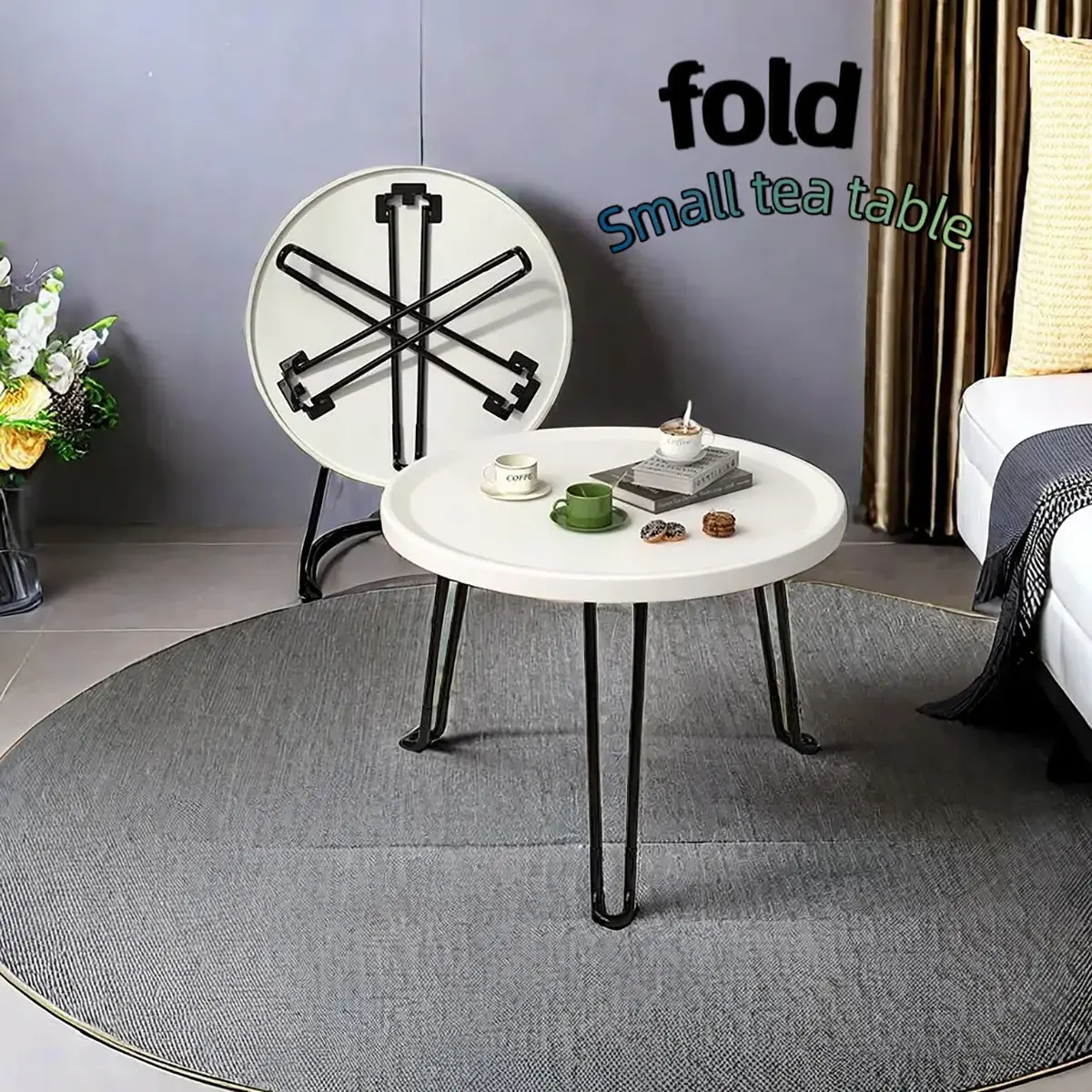 Folding Nordic side table, mini small tea table, simple round table ...