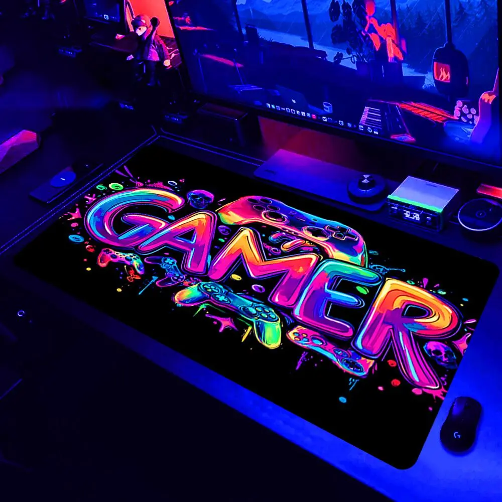 Gaming Mouse Pad, Large Gaming E-Sports Computer Thickened UV Reactive Mouse Pad, Rubber Material Non-Slip Mouse Pad, Computer Accessories