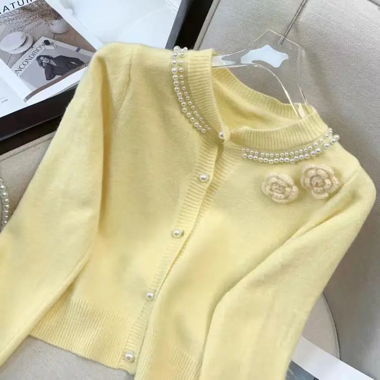 Áo Cardigan Dệt Kim Phong Cách Cổ Điển Ngọt Ngào Dành Cho Nữ, Mùa Thu Và Mùa Đông, Phong Cách Hàn Quốc, Dễ Phối Đồ, Áo Len Mỏng ngắn Tay Dài, Hàng Mới Về Năm 2024 8
