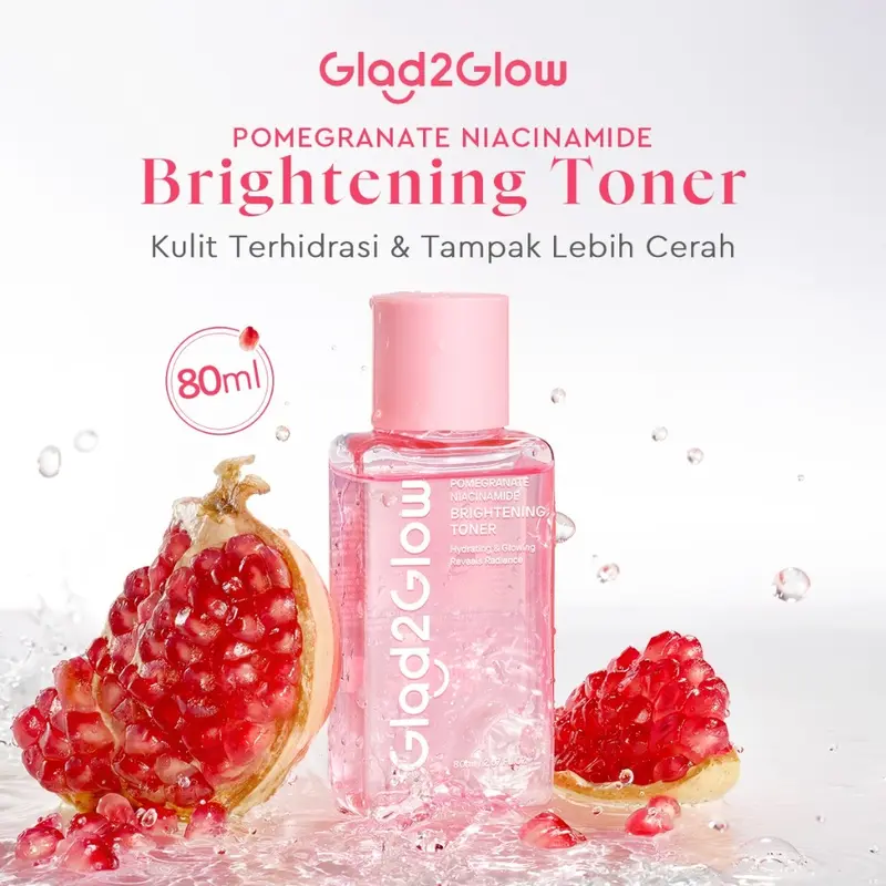 【NEW LAUNCH】GLAD2GLOW POMEGRANATE NIACINAMIDE BRIGHTENING TONER Whitening Mencerahkan dan meratakan warna kulit Menenangkan kulit kemerahan, mengunci kelembapan 5