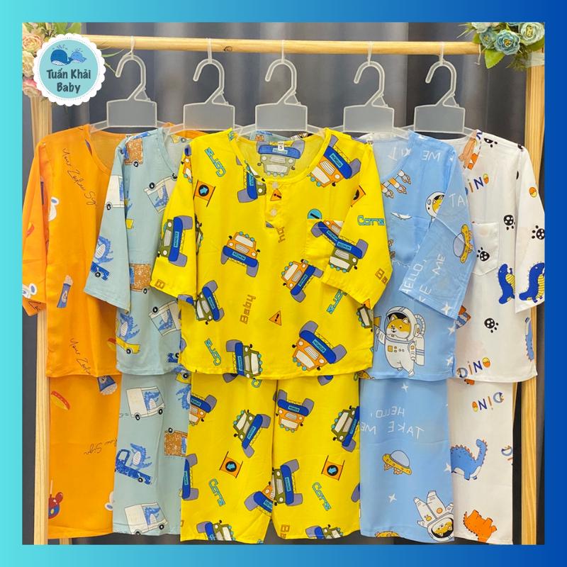 [5-45 Kg] SET 5 Bộ Quần áo Tole Lanh cho Bé Trai Mẫu Tay Dài Cài 2 Nút Trước Đồ Ngủ Bé trai Mùa Hè Vải Tôn Chất Liệu Mềm Mịn Thoáng Mát
