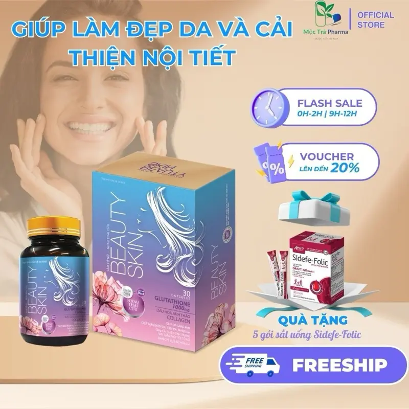 Viên uống Beauty Skin - Hộp 30 viên - Giúp hỗ trợ cải thiện nội tiết tố, làm đẹp da, hỗ trợ chống lão hoá