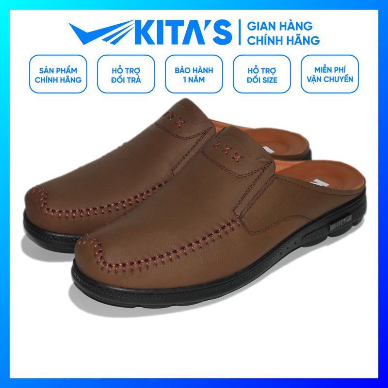 Giày Sục Nam KITAS - Da Bò Thật - Đế Cao Su - May Đế - Bảo Hành 1 Năm - 089-A35