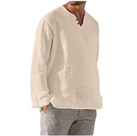 Product Introduction of Men's Casual Loose Fit V-Neck Long Sleeve Linen Beach Shirt kurta  lelaki alain delon kurt a lelaki hari  raya  outfit kurta  3  suku  lelaki 6