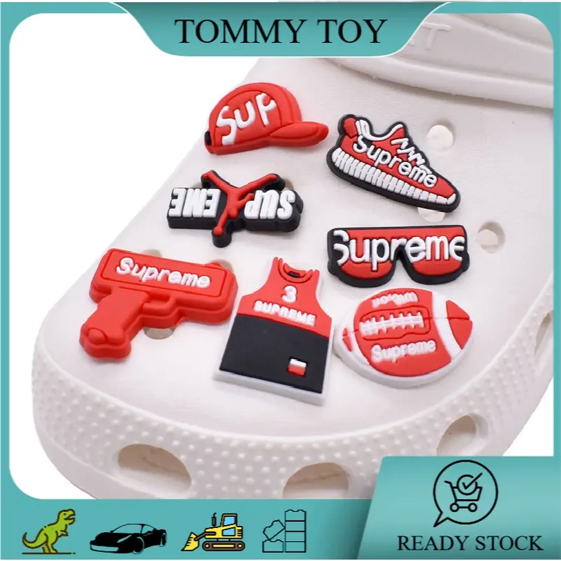READY STOCK  Jibbitzz DIY fashion Supereme Croocs Personalized Shoe Charms Cute Cartoon Sandals PVC Deco buckle