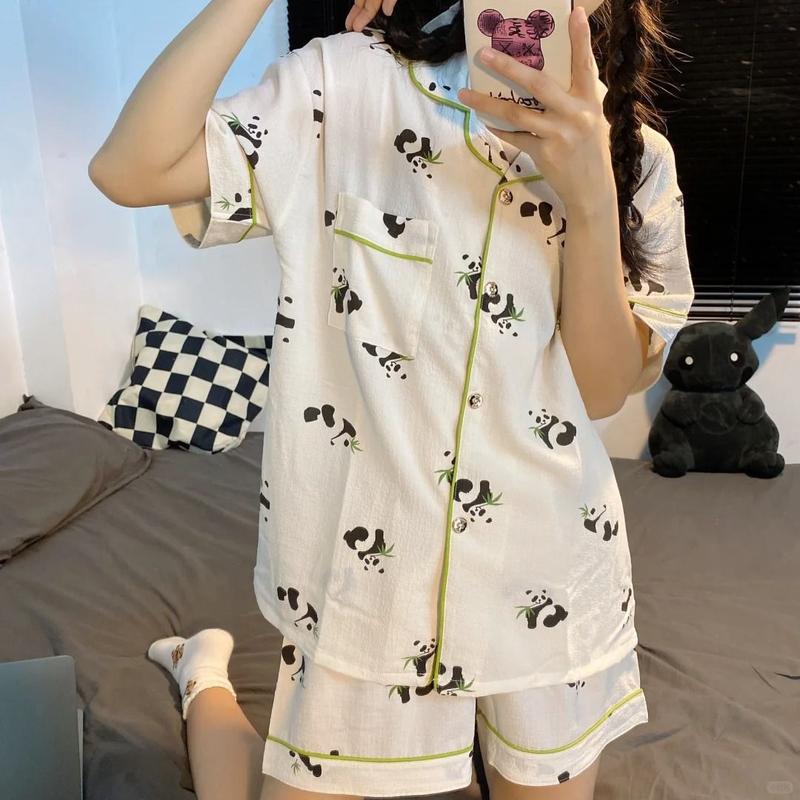 Product Introduction of Bộ Đồ Ngủ Hoa Ngọt Ngào Nhật Bản, Dành Cho Nữ, Bộ Áo Ngủ ngắn Tay Và Quần Đùi Mỏng Mùa Hè, Thích Hợp Cho Ký Túc Xá Sinh Viên, Có Thể Mặc Ngoài Trời, Năm 2025 11