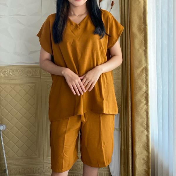 HARGA SPECIAL 3PCS ONE SET SETELAN BAJU WANITA / HOTPANS BAHAN CRINKLE AIRFLOW / CELANA PENDEK WANITA / BAJU TIDUR LENGAN PENDEK LD 120 6