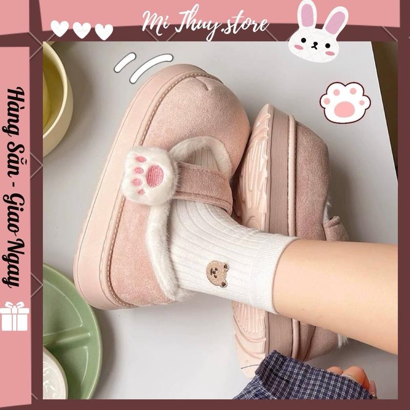 (Chọn tăng 1 size) Giày bông dép bông nữ đi học đi chơi ngoài đường quai hình bàn chân mèo dễ thương GIÀY HOẠ TIẾT HÌNH BÀN CHÂN MÈO