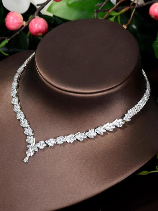 Women's Elegant Rhinestone Decor Jewelry Set, 5pcs/set Exquisite Trendy Chain Necklace & Earrings & Bracelet & Ring, Fashionable Luxury Jewelry Set for Party Decoration 5