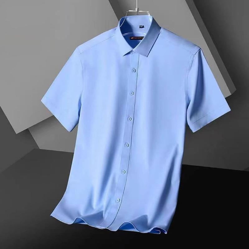 Áo Sơ Mi ngắn Tay Bằng Lụa Lạnh Mùa Hè, Dành Cho Nam Giới, Phong Cách Doanh Nhân, Không Sắt, Màu Trơn Áo Sơ Mi Trắng, Thích Hợp Cho Quần Áo Công Sở 2