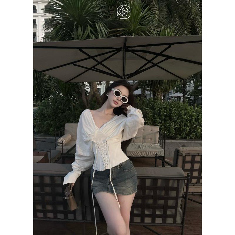 Có BigSize Áo Corset Đan Dây Eo Tay Dài UnihomeClothing CQ128