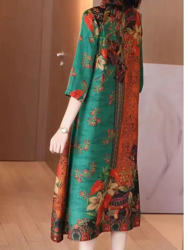 B16 - Váy lụa trung niên che khuyết điểm cực tốt khi đi chơi , dự tiệc - MÃ B16 Nữ Kem