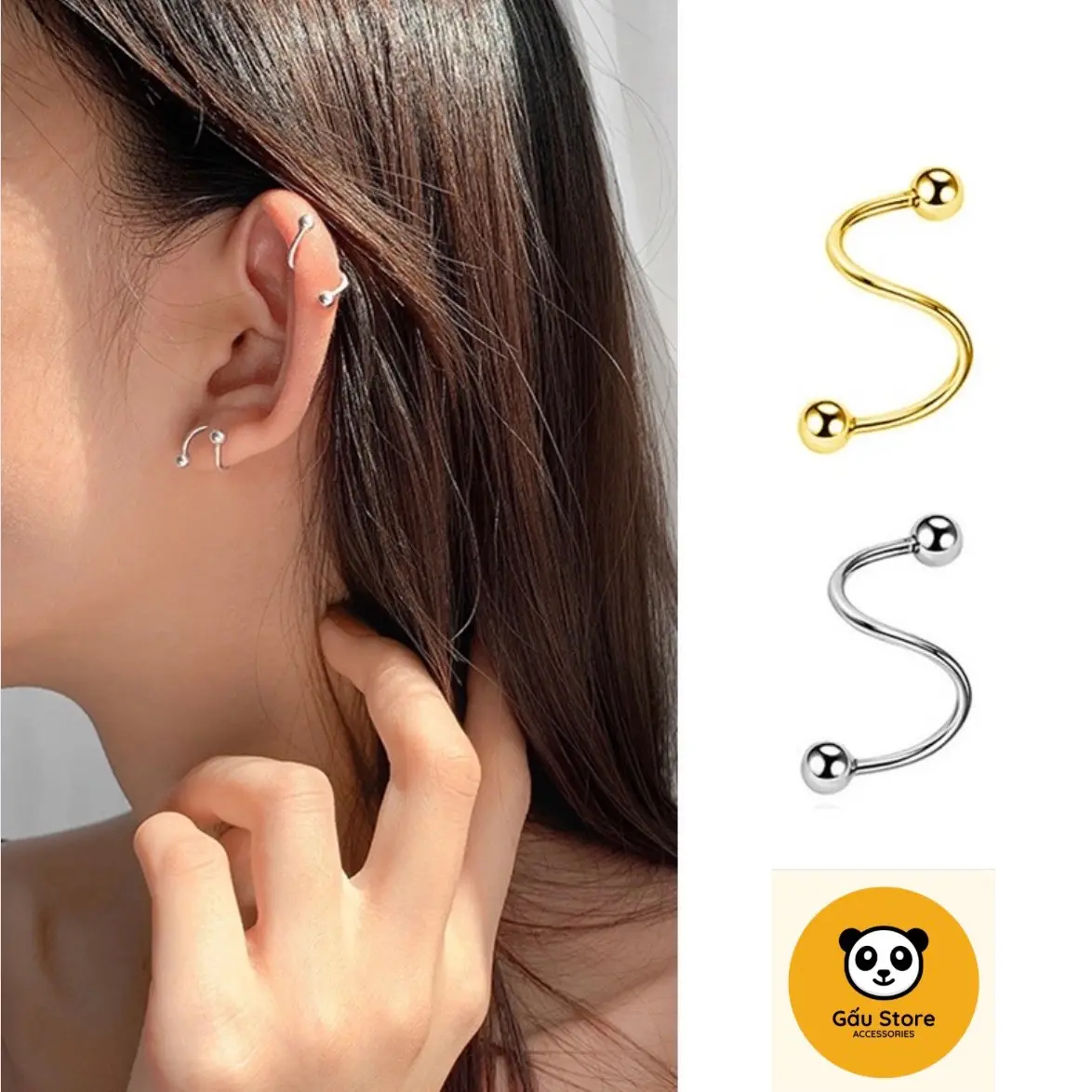 Bông tai thép titan mạ vàng,bạc 18k HQ thời trang