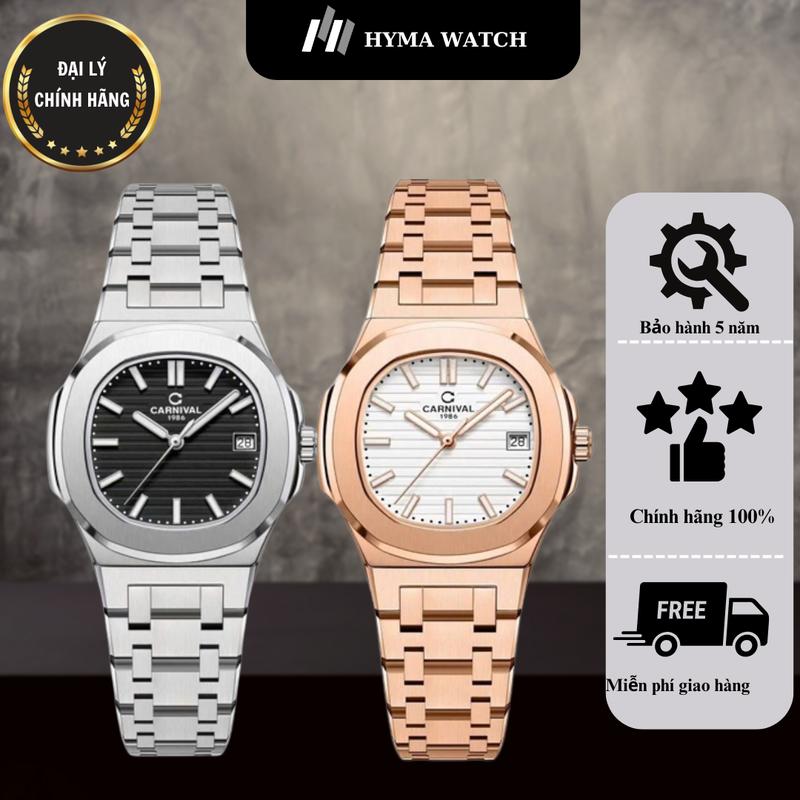 Đồng hồ Nữ cao cấp Carnival 8161L Dây thép mặt vuông đính đá Bảo hành 5 năm Hyma Watch