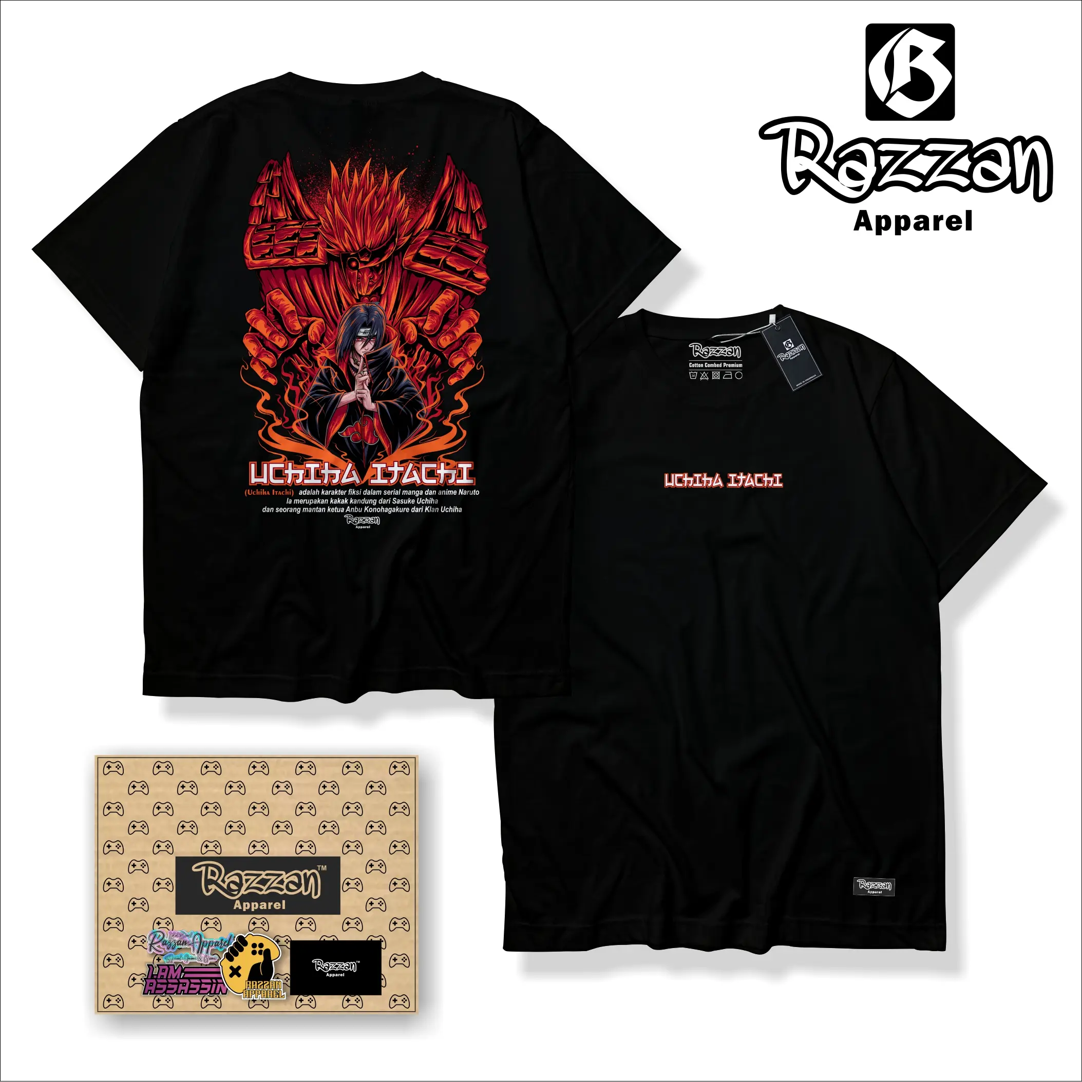 RAZZAN APPAREL KAOS ITACHI UCHIHA PERFECT SUSANOO T-SHIRT SPECIAL ANIME NARUTO Combed Karet