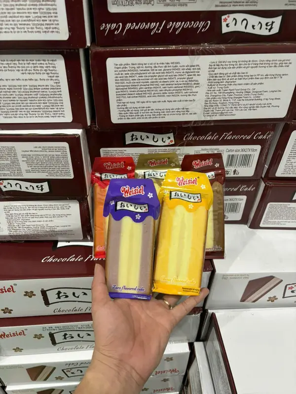 AVMC95- Thùng 2kg (20 bánh) - Bánh bông Lan  Tam giác Weisel Trà xanh - Socola - Dâu - Ăn sáng - Ăn vặt mẹ chi 95 Food Thức Ăn Cake Sô Cô La Chocolate 2