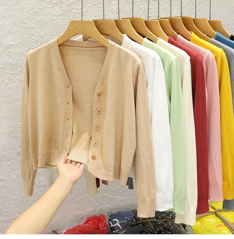 Product Introduction of Áo Khoác Cardigan Dệt Kim, Cổ Chữ V, Ngắn, Dành Cho Nữ, Hàng Mới Về Mùa Thu 2024, Màu Trơn Áo Len Bên Ngoài, Áo Len Dài Tay Women Top 23