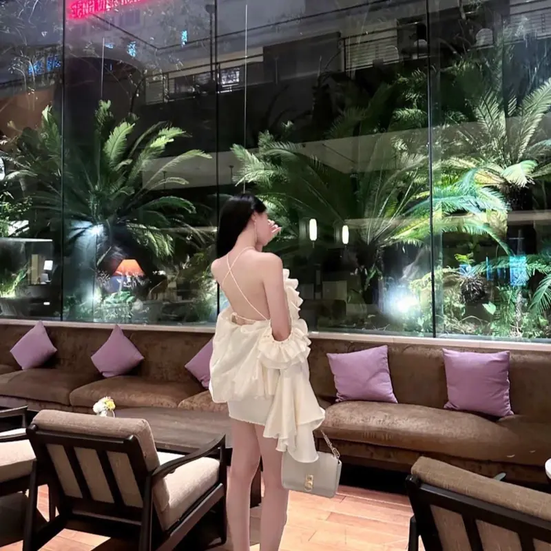 Váy nữ sang chảnh - Váy lụa rớt vai bèo hoa cổ tay loe (TL-1393) Women Dress 4