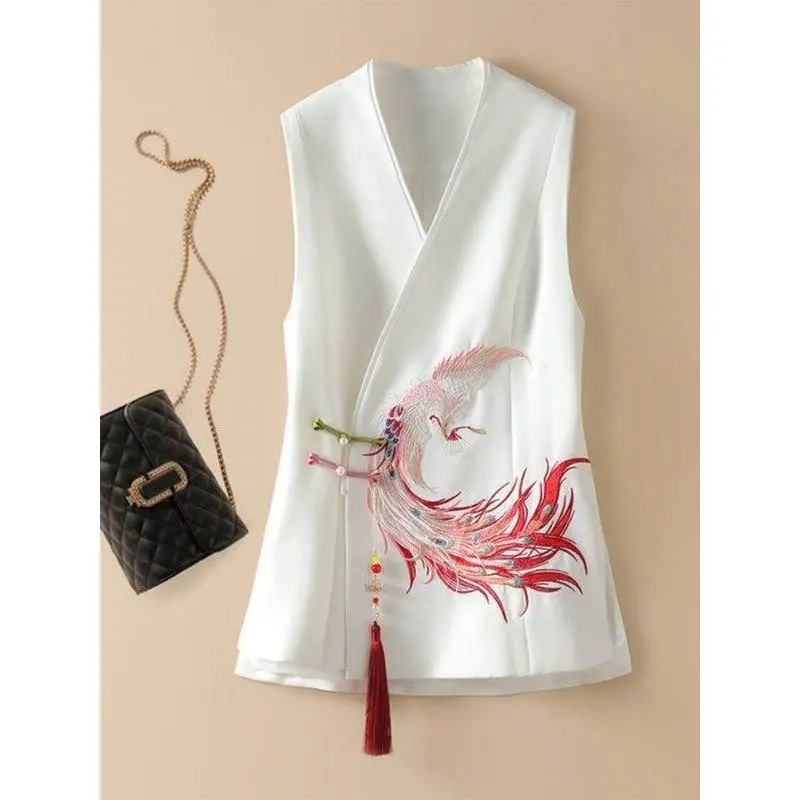 chinese embroidery vest design suit vest phoenix embroidery white camisole temperament vest