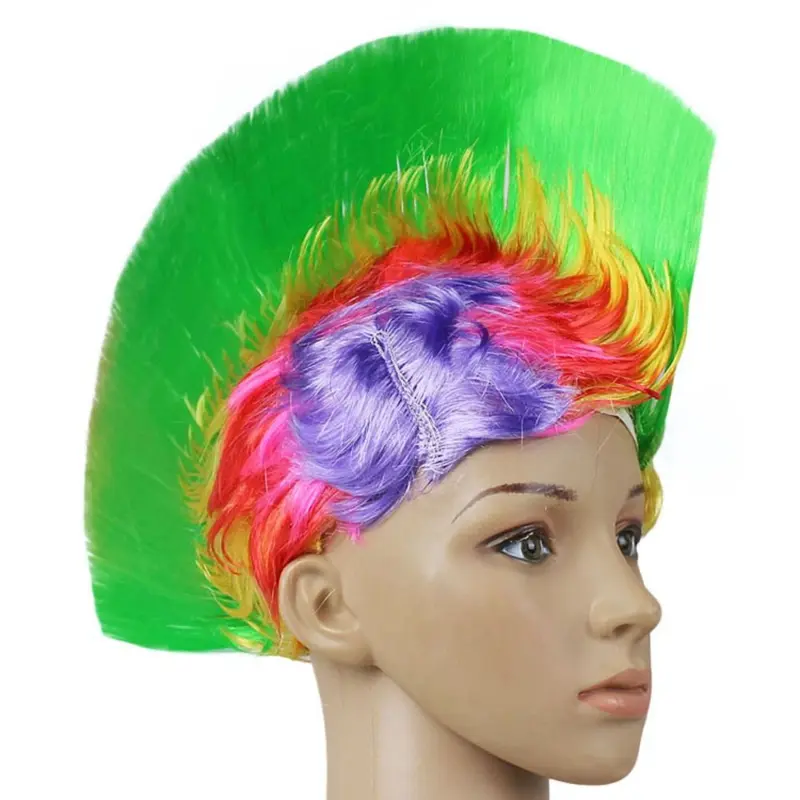 Tóc Giả Mohawk Vô Hình Tự Nhiên, Unisex, Thiết Kế Hình Sừng Gà Vui Nhộn Màu, Phong Cách Disco Và Lấp Lánh, Tóc Giả Punk Cầu Vồng, Thích Hợp Cho Bữa Tiệc Halloween 7