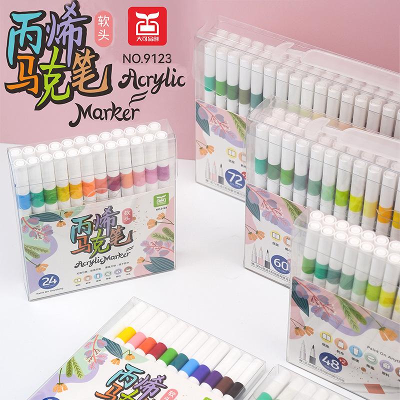 Bút Màu Vẽ Acrylic Marker Brush 24/36/48 Màu Chuẩn, dùng để vẽ vải/giày/tường/giấy/da/ly