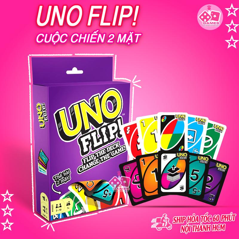 Bộ Bài UNO FLIP - Bài Uno mở rộng thẻ bài 2 mặt luật chơi hấp dẫn bản mới