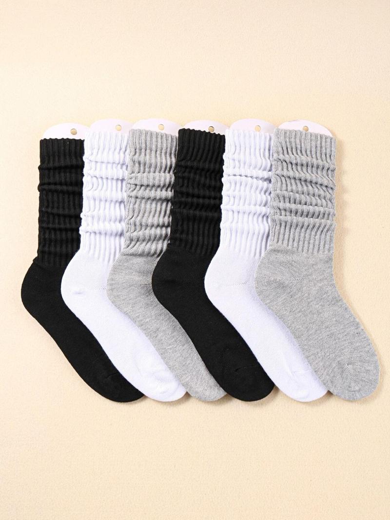 Product Introduction of Women's 6 Pairs Solid Slouch Crew Socks, Casual Comfortable Breathable Mid Calf Socks for Daily Wear, Multipack Knit Hosiery for All Seasons, Socks for Women,  Trainer Socks Women,  Fluffy Socks Womenswear Bridal 2