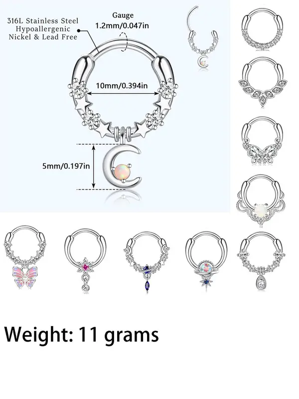 Women's Elegant Rhinestone Decor Nose Ring, Trendy Punk Unique Cartilage Nose Piercing Jewelry, Fashionable Body Jewelry for Women 1