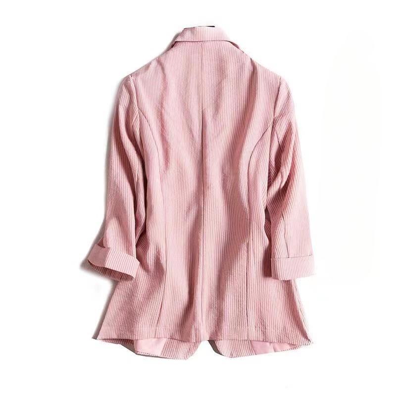 Áo Khoác Blazer Nữ, Kẻ Sọc, Dáng Ôm, Tay Áo Ba Phần Tư, S-3XL, Thích Hợp Cho Mùa Xuân, Mùa Hè Và Mùa Thu, Thời Trang, Thường Ngày, Thanh Lịch, Bộ Đồ Công Sở, Có Màu Đen, Trắng, Hồng Và Xanh Lá Cây 2
