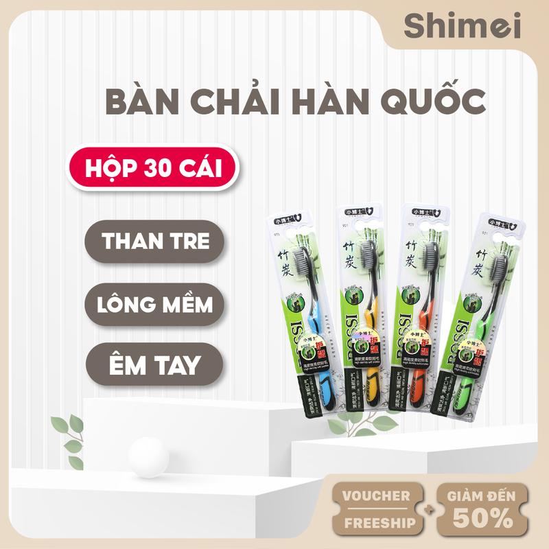  Hộp 30 cây bàn chải đánh răng Bossi chất liệu nhựa PP lông bàn chải than hoạt tính Trắng Răng 