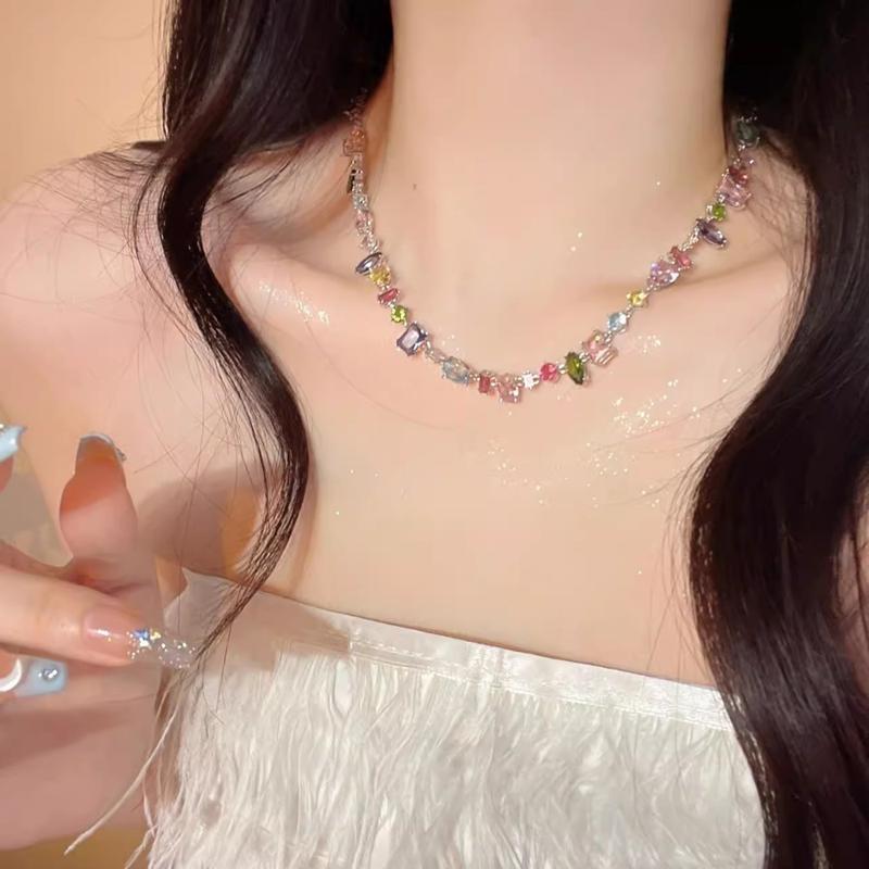 Vòng Cổ khối, đầy màu sắc, với Vòng Tay Hy Vọng và Đức Tin, Vòng Tay có thể điều chỉnh độ dài, dành cho phụ nữ, Pha lê sáng bóng, Món quà thời trang và Dễ Phối Đồ, Cung cấp sức khỏe và may mắn 3