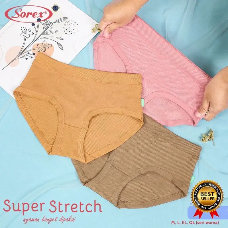 Cd Wanita Remaja Dewasa Sorex 1258 Karet Lembut / Celana Dalam Wanita Remaja Dewasa Cutting Midi motif Salur Timbul Karet Katun 6