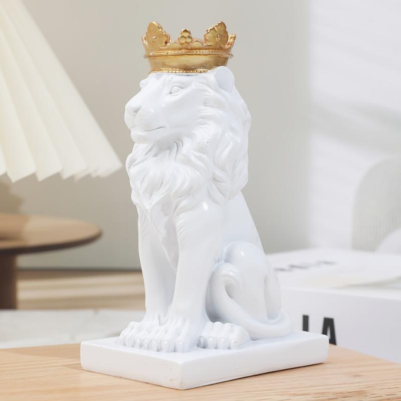 1pc Majestic Crowned Lion Statue - Rustic Royal Resin Figurine for Indoor and Outdoor Decor - Mantel, Bookshelf, Office Accent, Regal Animal Sculpture with Premium Details Room Ornaments 8