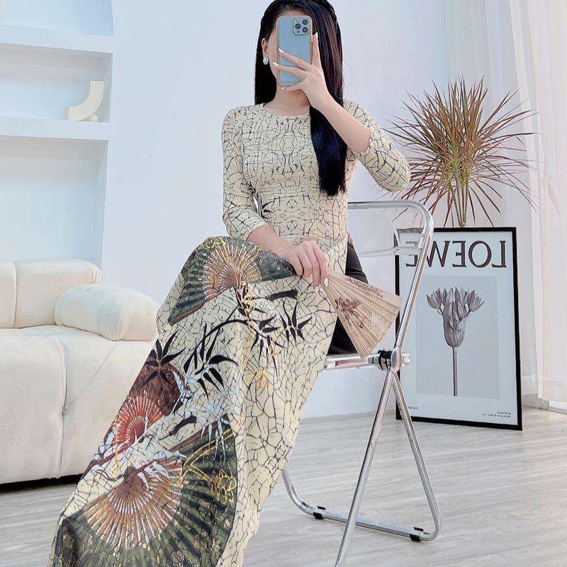 Áo dài thiết kế lụa nhật in 6D - MÃ LV66 2