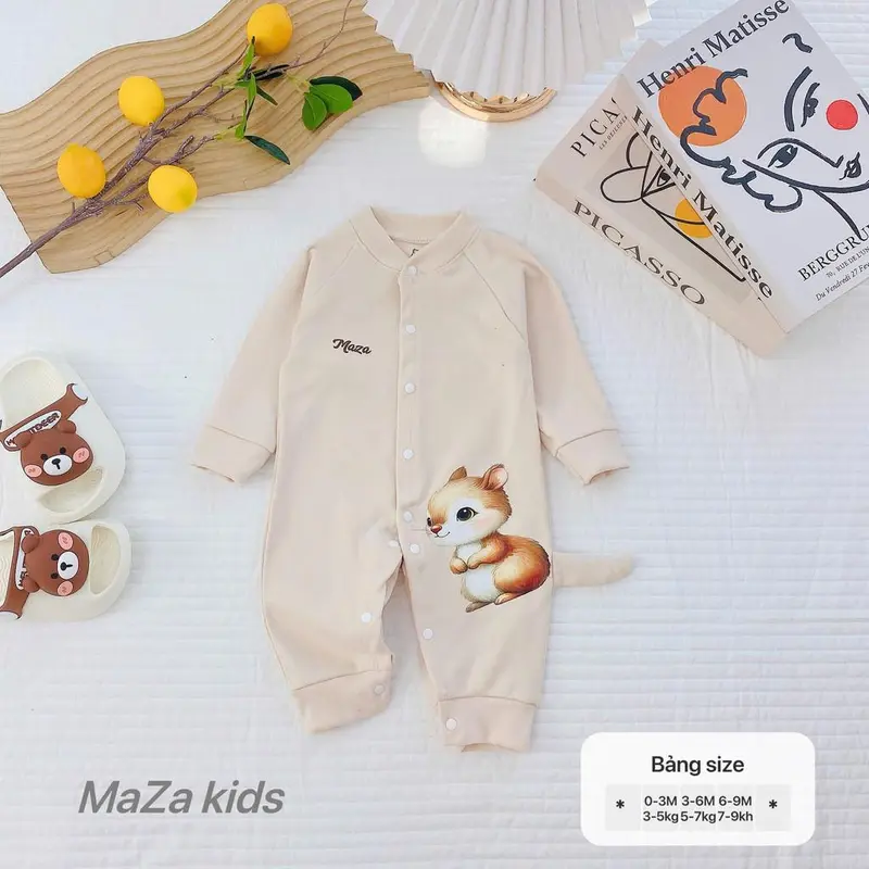 Bộ body body dài tay nỉ bé trai bé gái sơ sinh Mazakids phối đuôi cún chất nỉ nhung mềm mịn giữ ấm cho bé 6