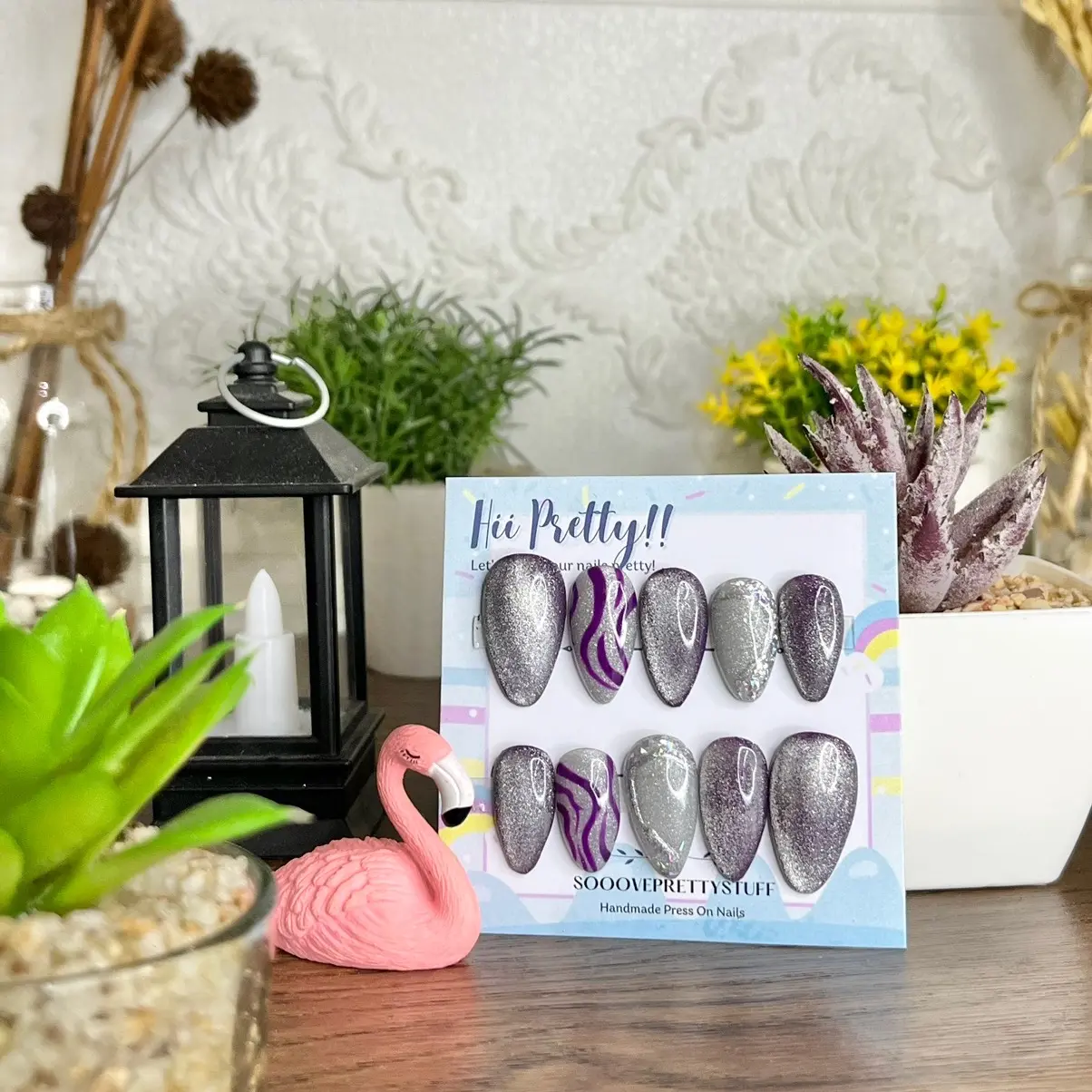 Purple wave press on nails handmade Tahan Lama Tahan air
