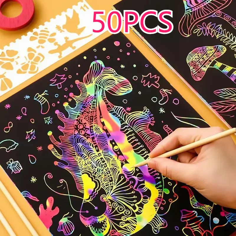50PCS Children's Colorful Scratch Paper DIY Handmade Colorful Scratch ...