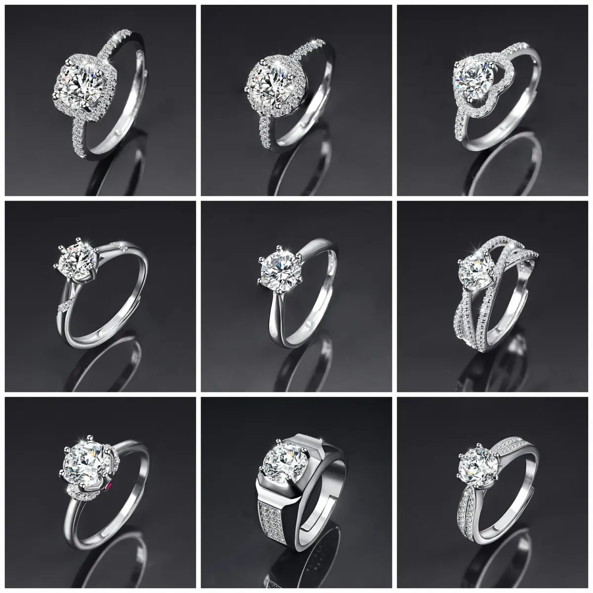 Moissanite ring, one carat diamond ring, women's high-end and elegant living ring, Moissanite diamond ring