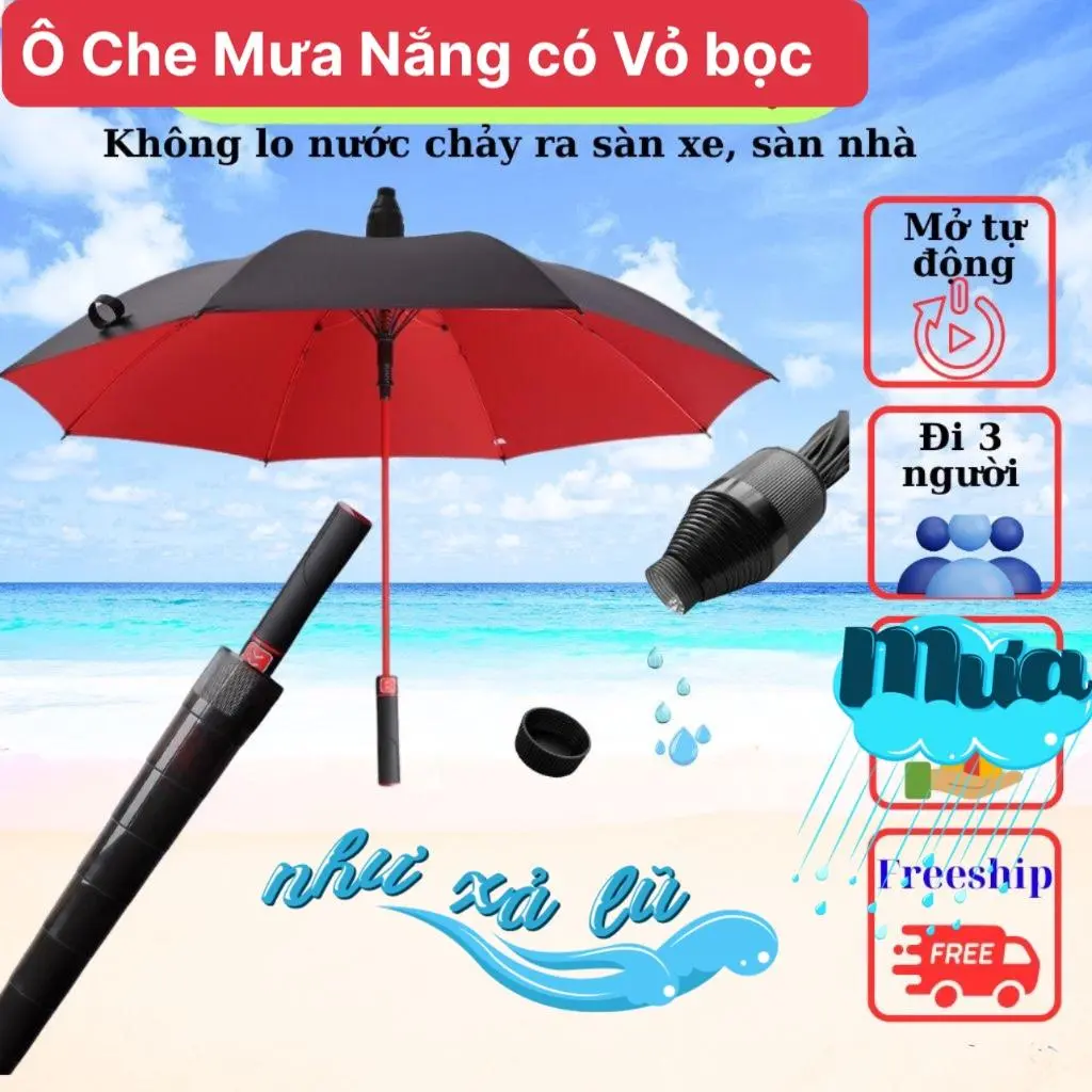 Ô Có Vỏ Rút Ngăn Nước Tràn Ra XE Ô Tô -sàn nhà, chống thấm chắn tia uv và chống lật tán rộng 1m2 dù 8 nan che mưa Chống Nước