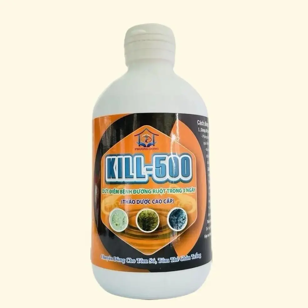 Chai 250ml nước uống KILL-500 dùng cho tôm sỗ kí sinh trùng, phân lỏng, phân đứt khúc, phân zích zắc, mủ đuôi