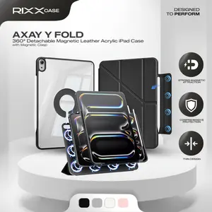 RIXXCase AXAY Y Fold 360° Detachable Magnetic Leather Acrylic Case with Magnetic Clasp Hybrid Case Compatible for iPad Mini 6 / iPad Gen 10 10.9" / iPad Air 5 10.9" / iPad Air 6 11" / iPad Pro 11" 2021 / iPad Pro 11" 2024
