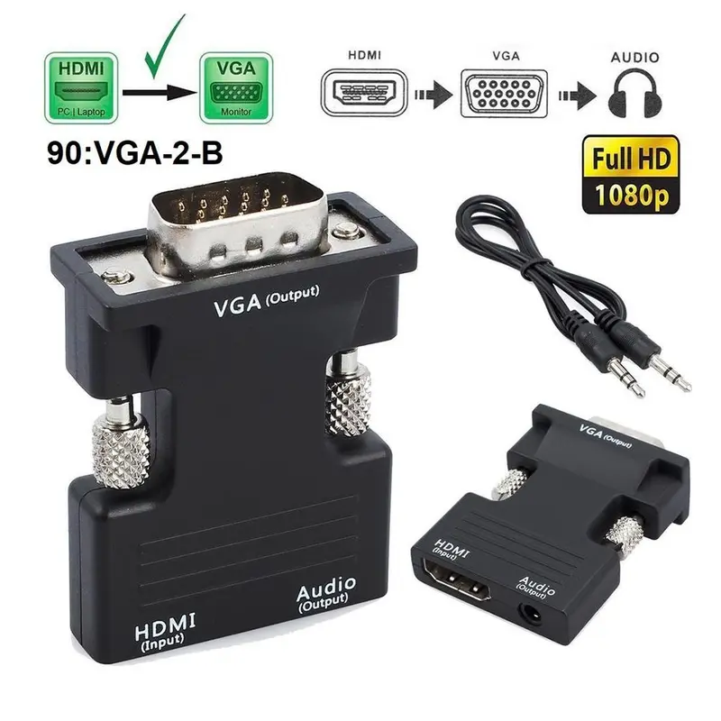 Cáp HDMI sang VGA, Đầu ra tín hiệu nam VGA, Bộ điều hợp âm thanh, Bộ chuyển đổi tương thích HDMI, Cáp HDMI, với cáp âm thanh 0