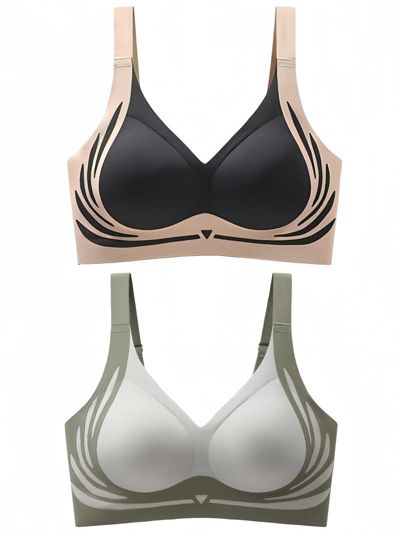 Product Introduction of Women's Colorblock Print Wireless Bra, Seamless Adjustable Strap Push Up Bra, Soft Comfortable Breathable Lingerie for All Seasons 12
