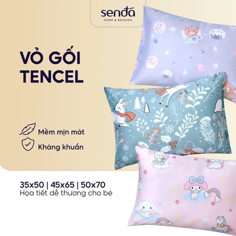 Vỏ gối cho bé Lụa Tencel 35x50 45x65 50x70 cm Sen Đá Home Bedding họa tiết cao cấp, áo gối, bao gối nằm 100% Lyocell 0