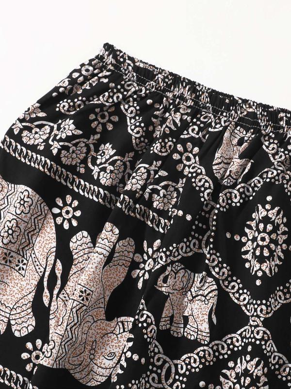 Women's Casual Tribal Print Elastic Waist Harem Pants, Retro Casual Jogger Pants for Daily, Homewear Pj Pants, Comfort Spring & Summer & Fall Pajamas Bottoms 2