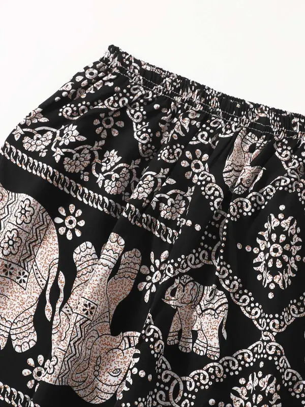 Women's Casual Tribal Print Elastic Waist Harem Pants, Retro Casual Jogger Pants for Daily, Homewear Pj Pants, Comfort Spring & Summer & Fall Pajamas Bottoms 2