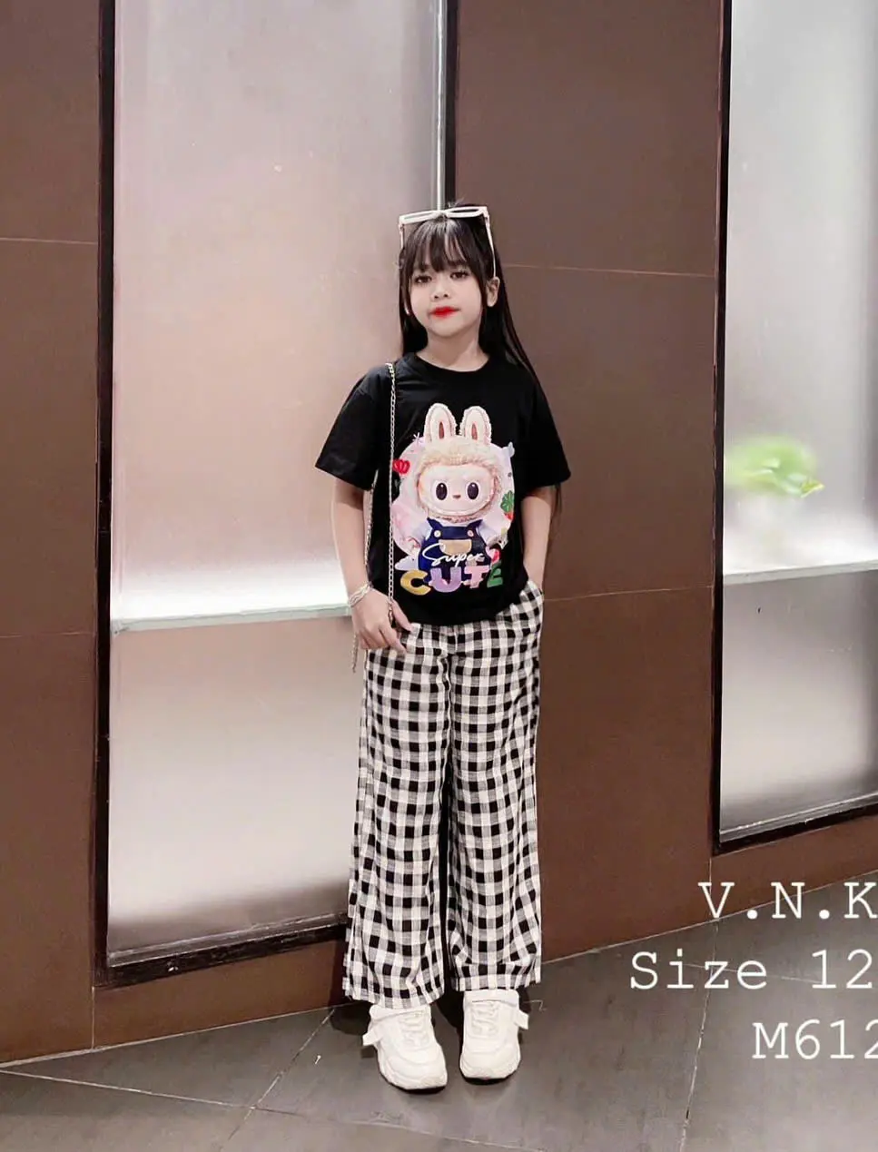 sét bộ đồ bé gái quần dài áo thun labubu (HỌA TIẾT QUẦN Ô VUÔNG)chất vải cotton size 9-45kg yến 6789